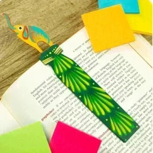 Handmade Copal Wood Bookmark - Reading Elephant Design